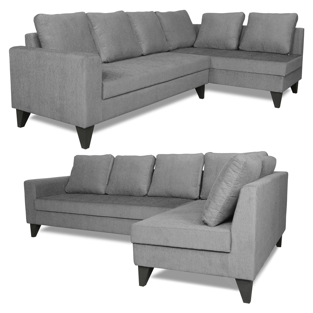 Adorn India Bryson L Shape 6 Seater Sofa Set Plain (Right Hand Side) (Grey)