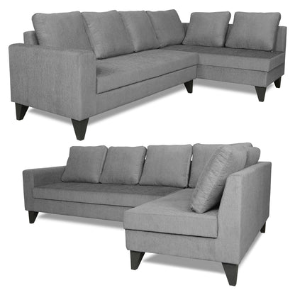 Adorn India Bryson L Shape 6 Seater Sofa Set Plain (Right Hand Side) (Grey)