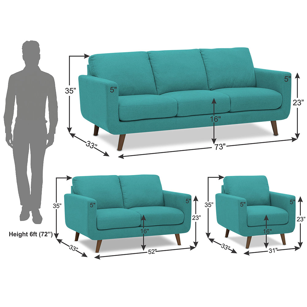 Adorn India Damian 3+2+1 6 Seater Sofa Set (Aqua Blue)