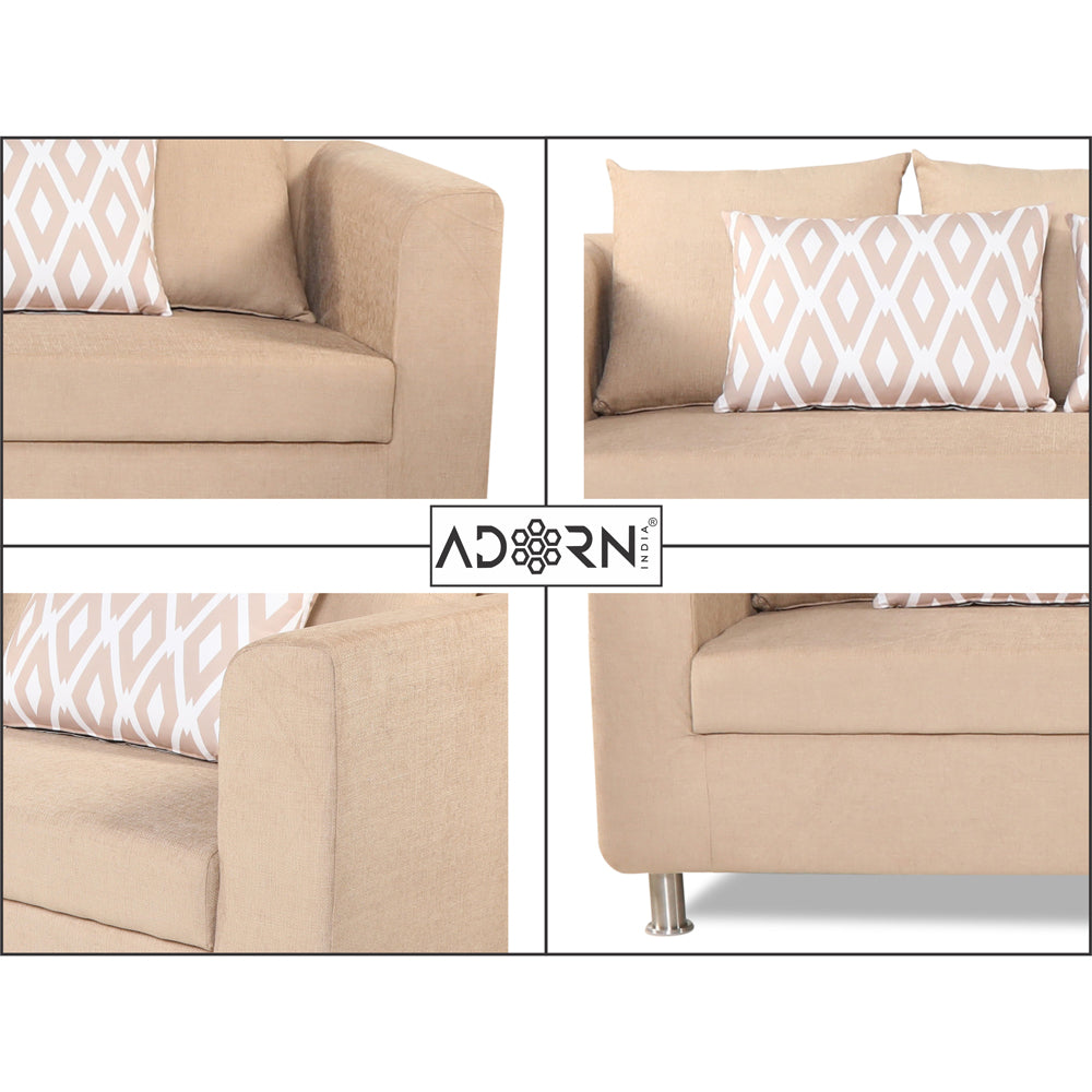 Adorn India Poland 3 Seater Sofa (Beige)