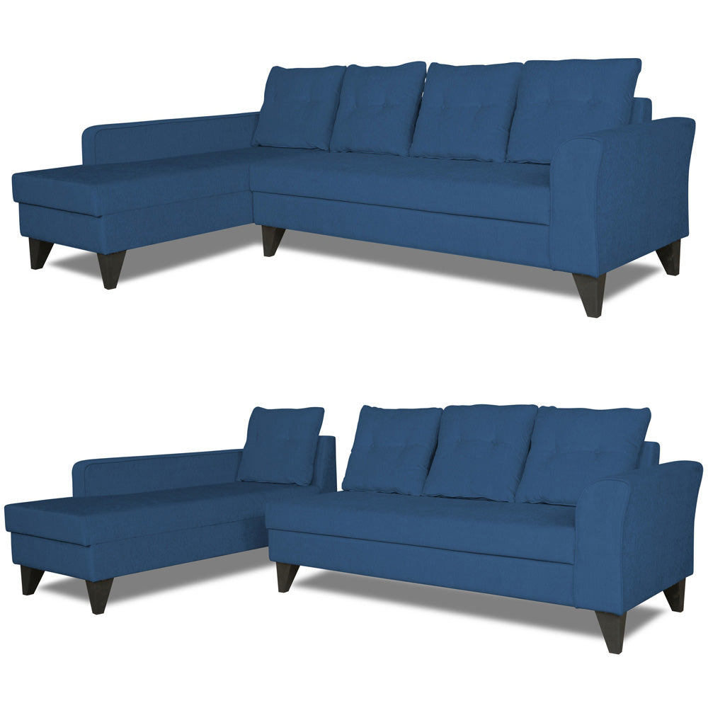 Adorn India Maddox L Shape 6 Seater Sofa Set Tufted Left Hand Side (Blue)