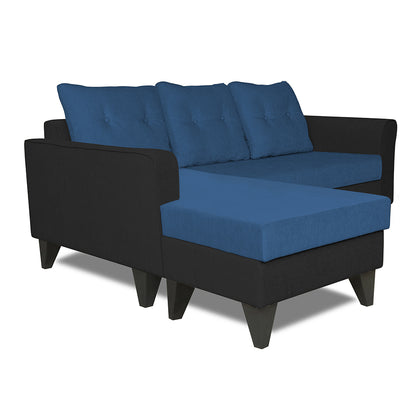 Adorn India Maddox Tufted L Shape 4 Seater Sofa Set LHS (Blue & Black) (3 Year Warranty)