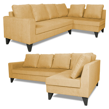 Adorn India Bryson L Shape 6 Seater Sofa Set Plain (Right Hand Side) (Beige)