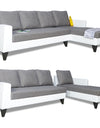 Adorn India Ashley Leatherette Fabric L Shape 6 Seater Sofa Set Plain (Right Hand Side) (Grey & White)