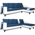 Adorn India Ashley Leatherette Fabric L Shape 6 Seater Sofa Set Plain (Right Hand Side) (Blue & White) (3 Year Warranty)