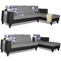 Adorn India Ashley L Shape 6 Seater Sofa Set Leatherette Fabric Digitel Print (Right Hand Side) (Grey & Black) (3 Year Warranty)