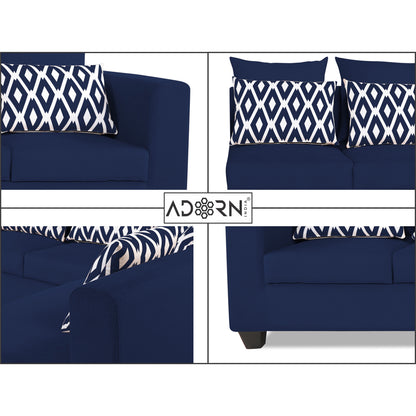Adorn India Poland L Shape 6 Seater Sofa Set (Right Side) (Blue)