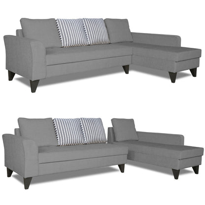 Adorn India Maddox L Shape 6 Seater Sofa Set Stripes (Right Hand Side) (Grey)