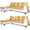 Adorn India Ashley Leatherette Fabric L Shape 6 Seater Sofa Set Stripes (Left Hand Side) (Beige & White) (3 Year Warranty)