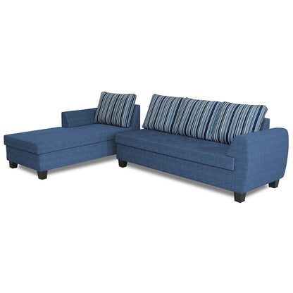 Adorn India Raiden Stripes L Shape 6 Seater Sofa Set with Center Table (Left Hand Side) (Blue)