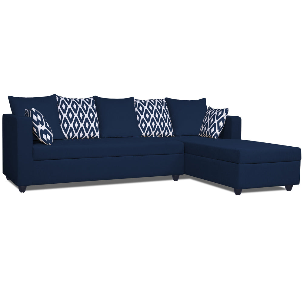 Adorn India Zink Straight line L Shape 6 Seater Sofa Rhombus Cushion(Blue)