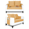 Adorn India Ashley Plain Leatherette Fabric 3-2-1 Six Seater Sofa Set (Beige & White) (3 Year Warranty)