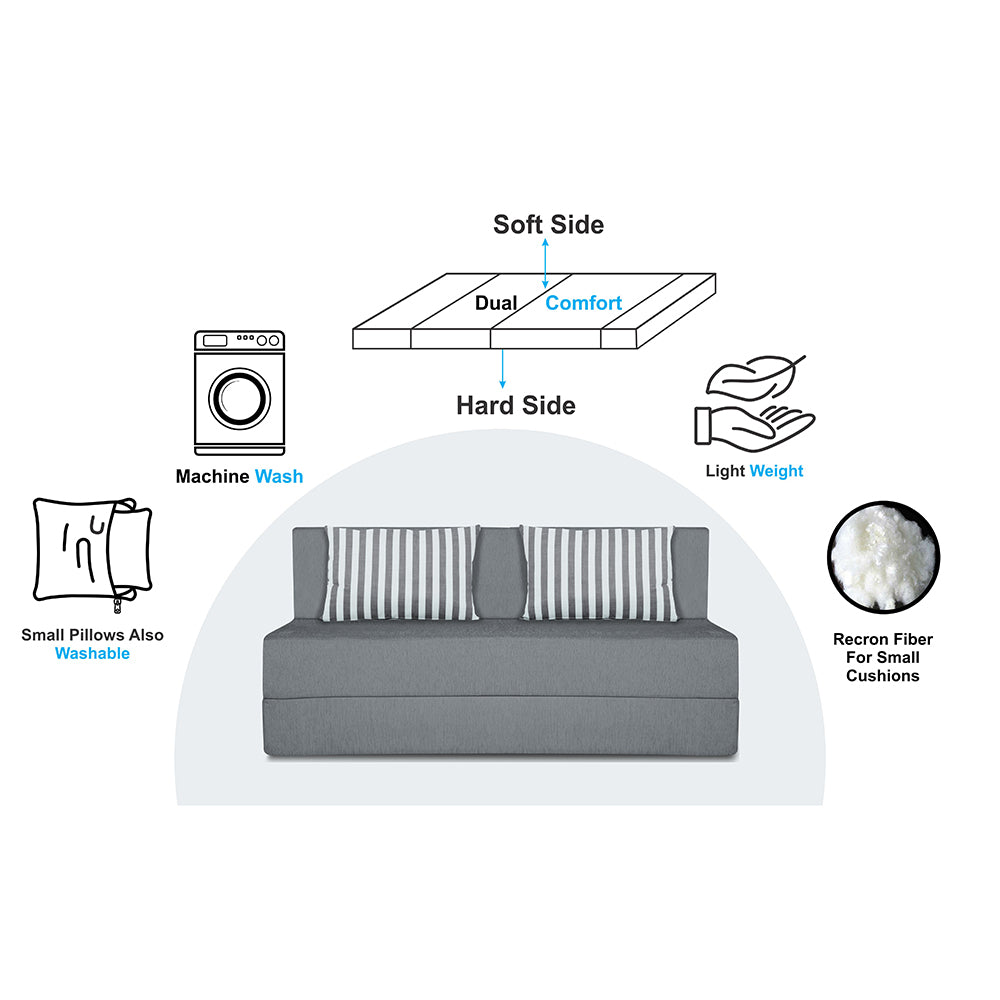 Adorn India Easy Alyn Plus Stripes 3 Seater Sofa Cum Bed (5x6) (Grey)