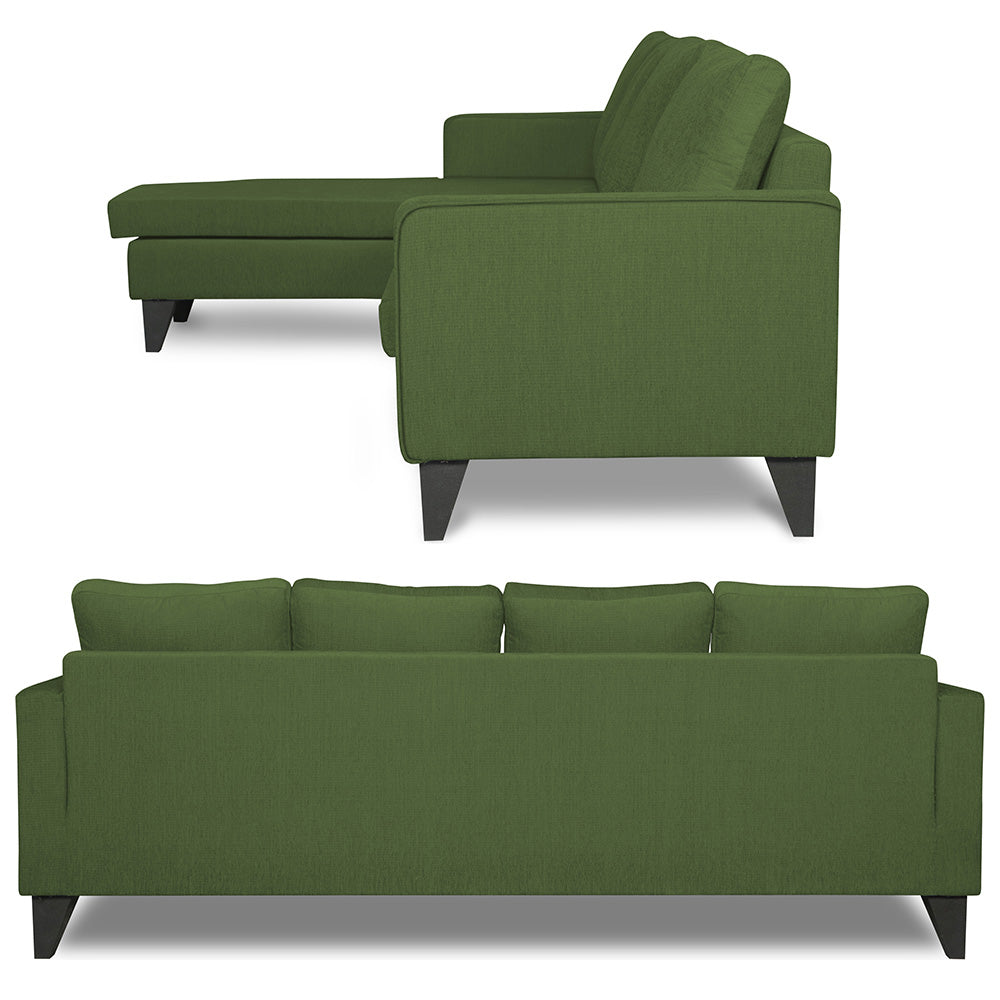 Adorn India Chandler L Shape 5 Seater Sofa Set Plain (Left Hand Side) (Green)