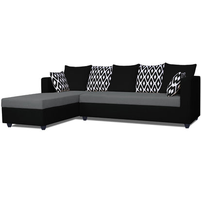 Adorn India Zink Straight line L Shape 6 Seater Sofa Rhombus Cushion (Left Side Handle)(Grey & Black)