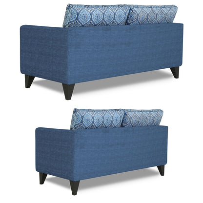 Adorn India Cortina Damask 3+2 5 Seater Sofa Set with Centre Table (Blue) Modern