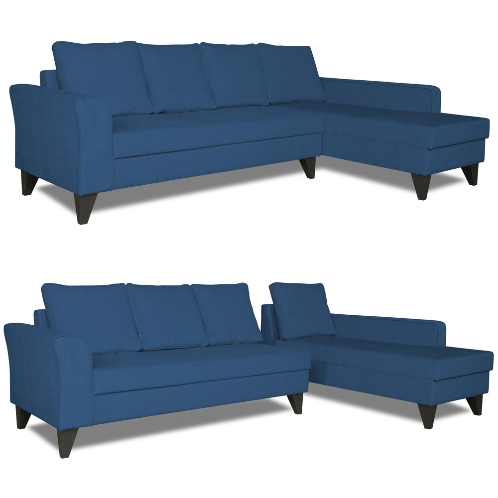 Adorn India Maddox L Shape 6 Seater Sofa Set Plain (Right Hand Side) (Blue)