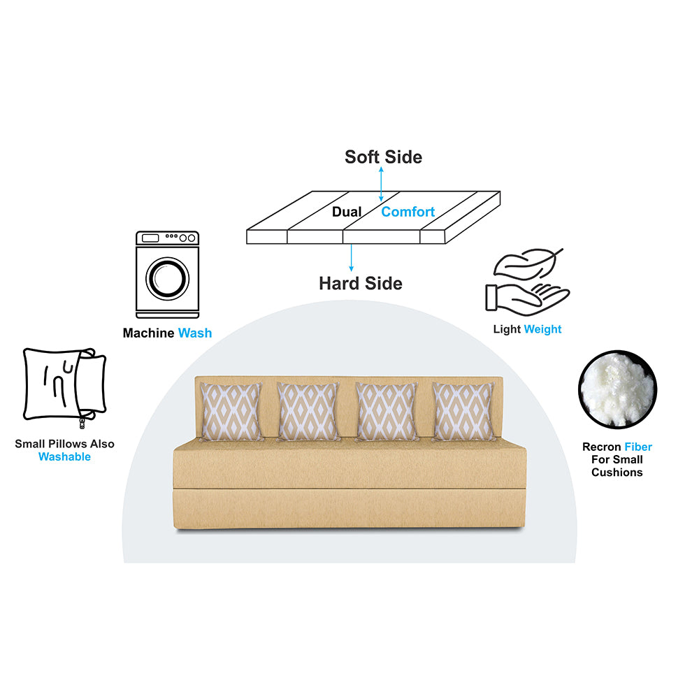 Adorn India Easy Seater Sofa Cum Bed (Rhombus Pattern) Chennile Fabric Washable Cover Including Cushion Size 6' x 6' Ft (Beige Color)