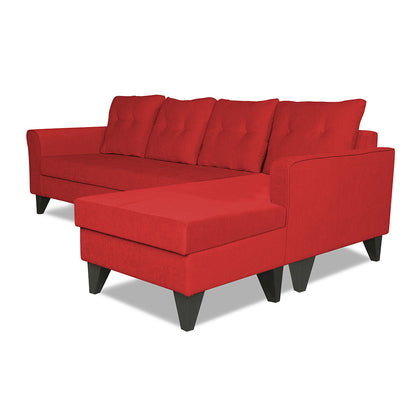 Adorn India Maddox Tufted L Shape 5 Seater Sofa Set (Right Hand Side) (Red)