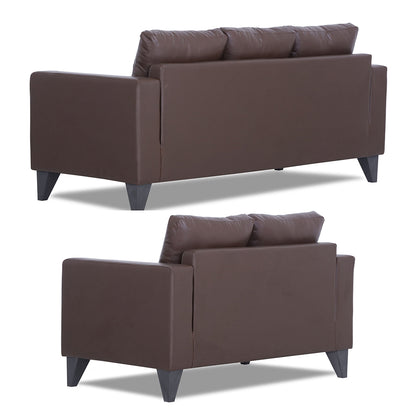 Adorn India Straight line Plus Leatherette 3+2 5 Seater Sofa Set (Brown)