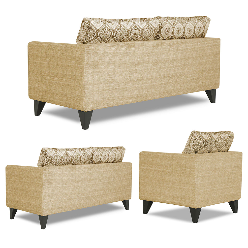 Adorn India Cortina Damask 3+2+1 6 Seater Sofa Set with Centre Table (Beige) Modern