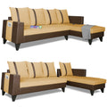 Adorn India Ashley L Shape 6 Seater Sofa Set Leatherette Fabric Stripes (Right Hand Side) (Brown & Beige) (3 Year Warranty)