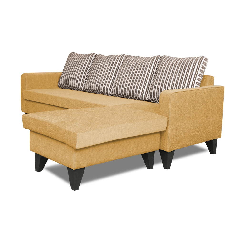 Adorn India Chandler L Shape 5 Seater Sofa Set Stripes (Right Hand Side) (Beige)