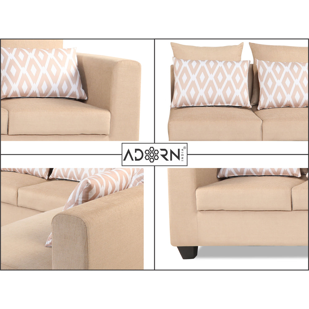 Adorn India Poland L Shape 6 Seater Sofa Set (Right Side) (Beige)