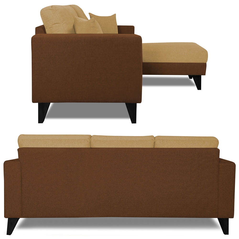 Adorn India Martin L Shape 4 Seater Sofa Set Two Tone (Right Hand Side) (Brown & Beige)