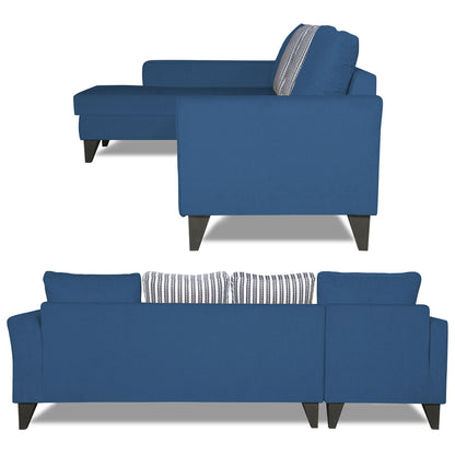 Adorn India Maddox L Shape 6 Seater Sofa Set Stripes Left Hand Side (Blue)