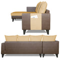 Adorn India Ashley L Shape 6 Seater Sofa Set Leatherette Fabric Stripes (Left Hand Side) (Brown & Beige) (3 Year Warranty)