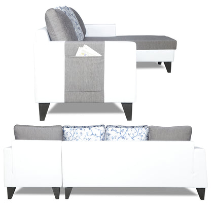 Adorn India Ashley Leatherette Fabric L Shape 6 Seater Sofa Set Digitel Print (Right Hand Side) (Grey & White)