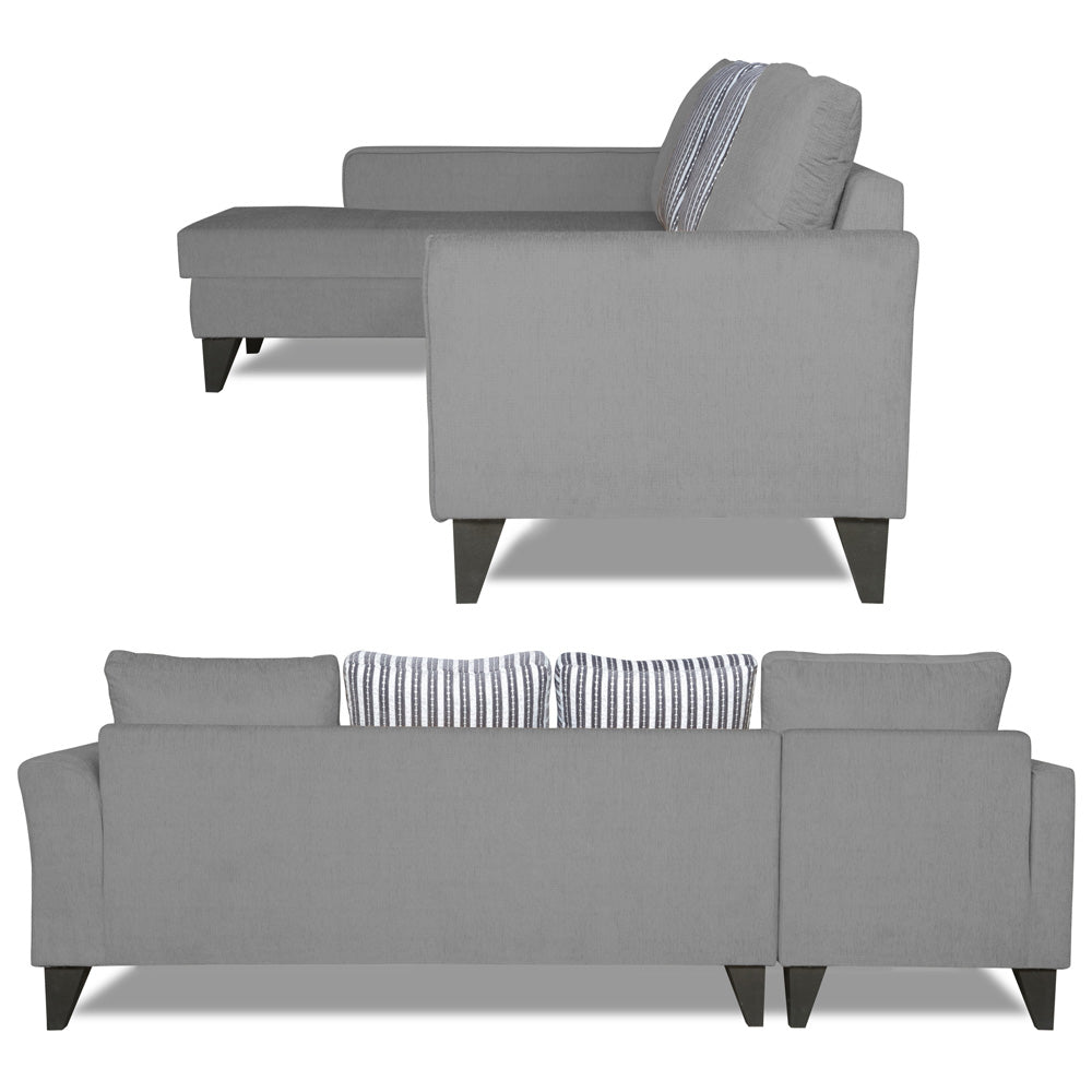 Adorn India Maddox L Shape 6 Seater Sofa Set Stripes (Left Hand Side) (Grey)