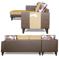 Adorn India Ashley L Shape 6 Seater Sofa Set Leatherette Fabric Digitel Print (Left Hand Side) (Brown & Beige) (3 Year Warranty)