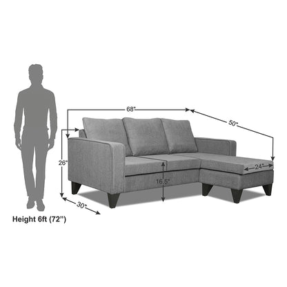 Adorn India Chandler L Shape 4 Seater Sofa Set Plain (Right Hand Side) (Grey)
