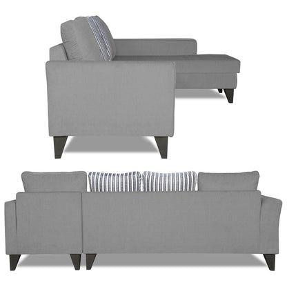 Adorn India Maddox L Shape 6 Seater Sofa Set Stripes (Right Hand Side) (Grey)