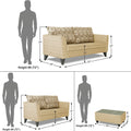 Adorn India Cortina Damask (3 Years Warranty) 3+2 5 Seater Sofa Set with Centre Table (Beige)