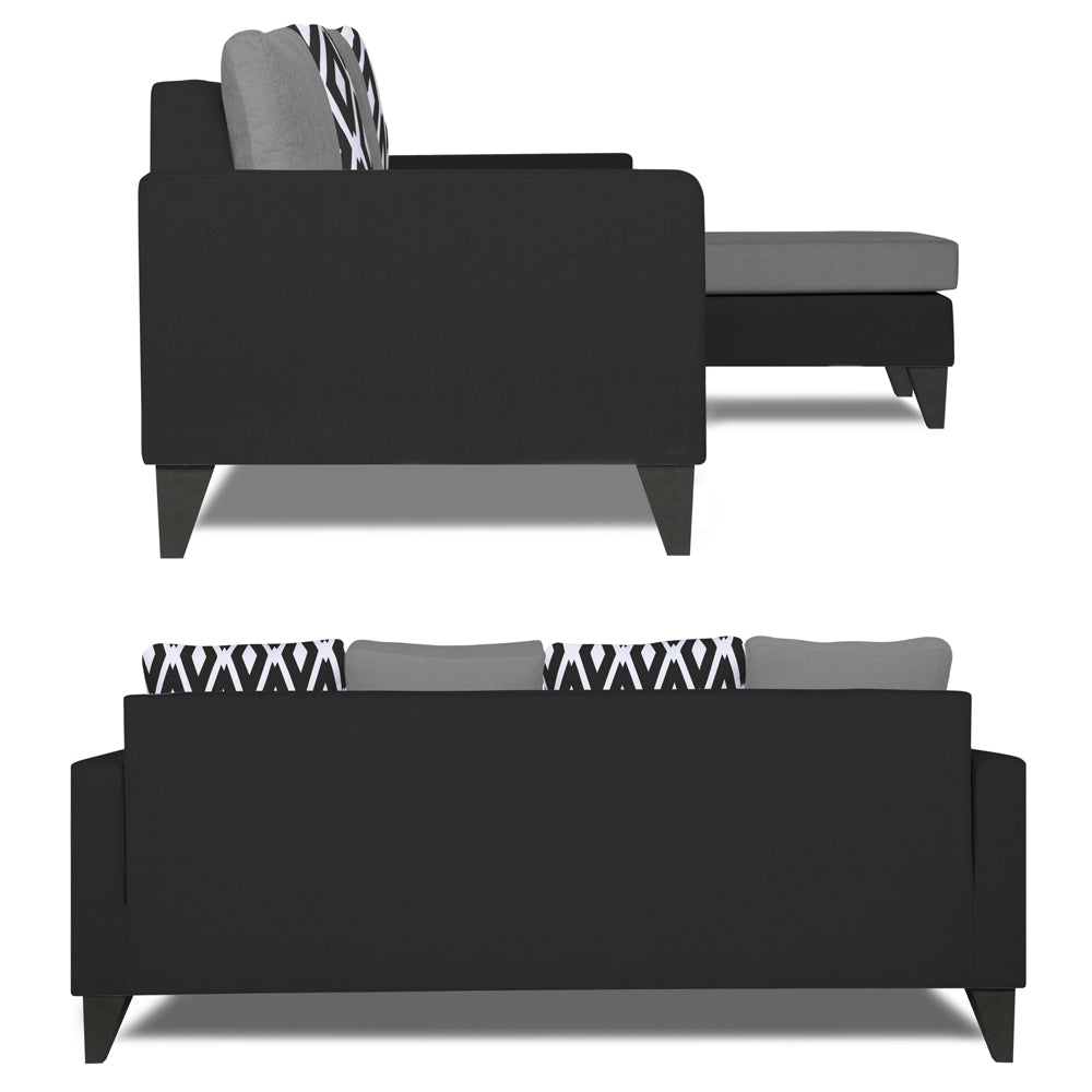 Adorn India Beetle L Shape 5 Seater Sofa Set Rhombus (Right Hand Side) (Grey & Black)