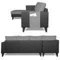Adorn India Ashley L Shape 6 Seater Sofa Set Leatherette Fabric Plain (Left Hand Side) (Grey & Black) (3 Year Warranty)