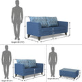 Adorn India Cortina Damask 3+2 5 Seater Sofa Set with Centre Table (Blue)