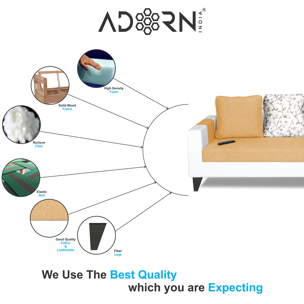 Adorn India Ashley Digitel Print Leatherette Fabric 2 Seater Sofa (Beige & White)