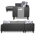 Adorn India Ashley L Shape 6 Seater Sofa Set Leatherette Fabric Digitel Print (Left Hand Side) (Grey & Black) (3 Year Warranty)