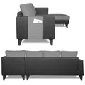 Adorn India Ashley L Shape 6 Seater Sofa Set Leatherette Fabric Plain (Right Hand Side) (Grey & Black) (3 Year Warranty)