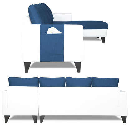 Adorn India Ashley Leatherette Fabric L Shape 6 Seater Sofa Set Plain (Right Hand Side) (Blue & White)