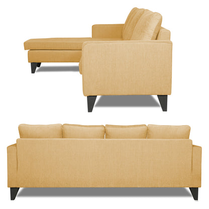 Adorn India Chandler L Shape 5 Seater Sofa Set Plain (Left Hand Side) (Beige)