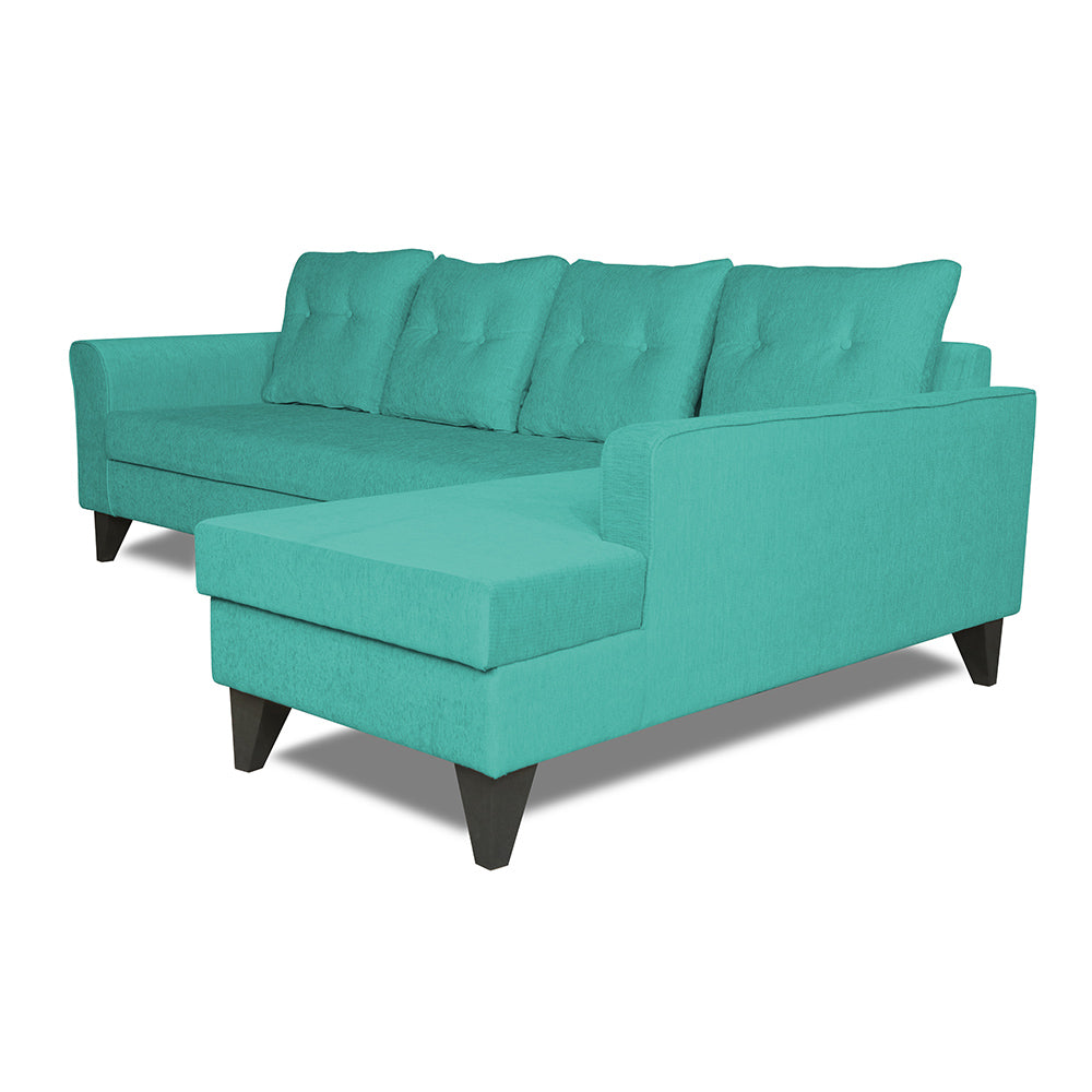 Adorn India Maddox Tufted L Shape 6 Seater Sofa Set (Right Hand Side) (Aqua Blue)