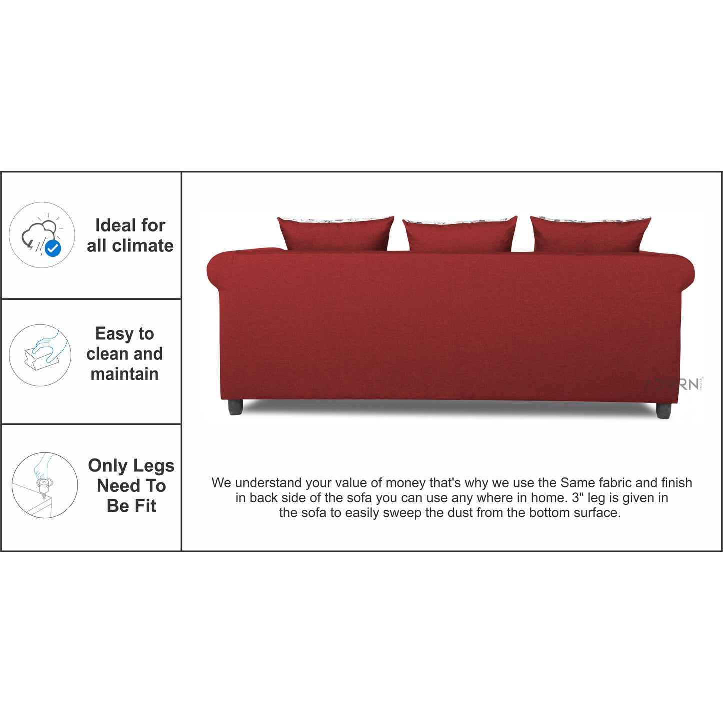 Adorn India Magnum 3-1-1 Sofa Set (Maroon)