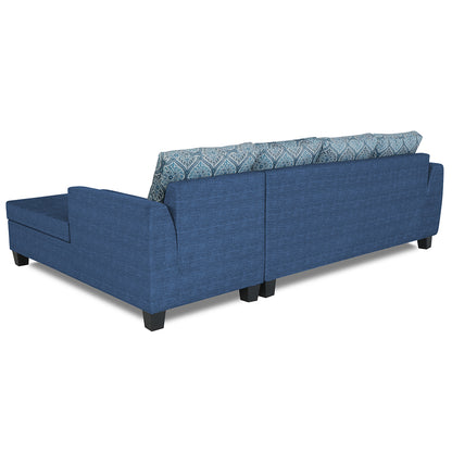 Adorn India Raiden Damask L Shape 6 Seater Sofa Set with Center Table (Right Hand Side) (Blue)