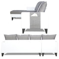 Adorn India Ashley Leatherette Fabric L Shape 6 Seater Sofa Set Stripes (Left Hand Side) (Grey & White) (3 Year Warranty)