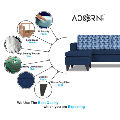Adorn India Calloway Bricks L Shape 5 Seater Sofa Set (Left Hand Side) (Blue)